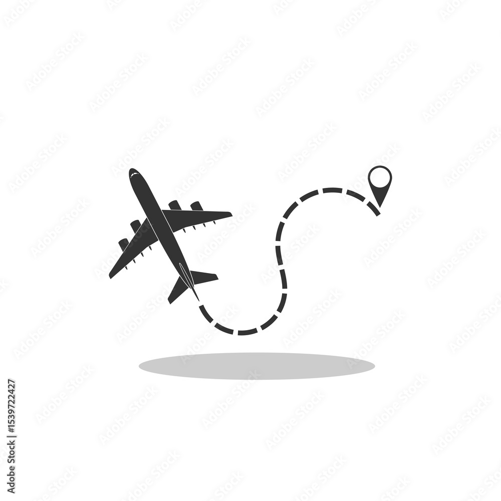 Poster airplane line path icon with shadow