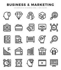 Simple Set of Business & Marketing Related Vector Lineal Icons.