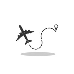 Airplane line path icon with shadow