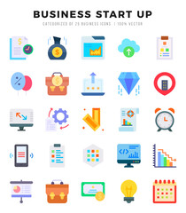 Set of simple Flat Business Start Up Icons. Flat art icons pack. Vector illustration.