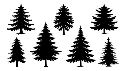 Obraz premium A set of minimalist pine trees silhouette vector