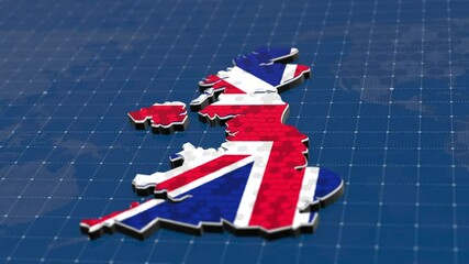 United Kingdom Map with Flag on Global Data Grid Background  - Powered by Adobe