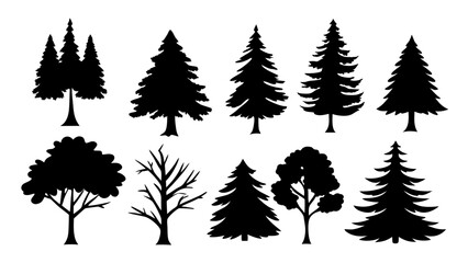 Fototapeta premium A set of minimalist pine trees silhouette vector
