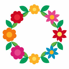Colorful flower wreath frame for spring designs