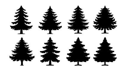 A set of minimalist pine trees silhouette vector