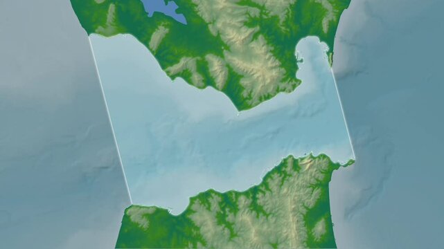 Strait of Gibraltar. Close-up on a colored elevation map