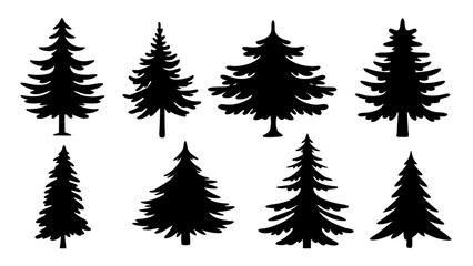 Obraz premium A set of minimalist pine trees silhouette vector