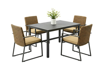 Fototapeta premium Modern wicker patio dining set isolated on transparent background