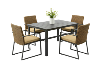 Modern wicker patio dining set isolated on transparent background