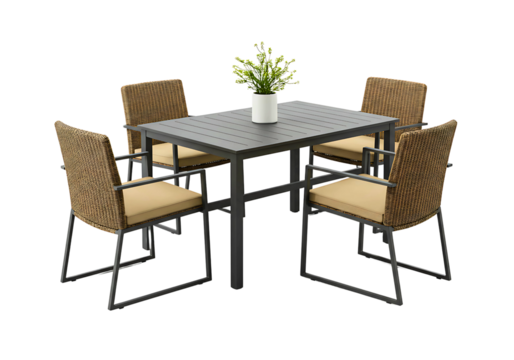 Modern wicker patio dining set isolated on transparent background