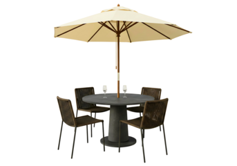 Outdoor patio set with umbrella isolated on transparent background