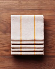 Stack of Rustic Linen Napkins on Wooden Surface