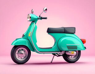 Classic Mint Green Scooter Against a Pink Background