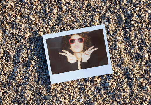 Polaroid Mockup on Sandy Beach Setting
