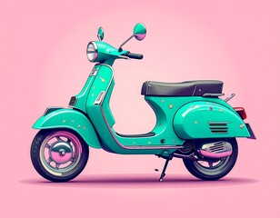 Vibrant Mint Green Scooter with Decorative Accents on a Pink Background