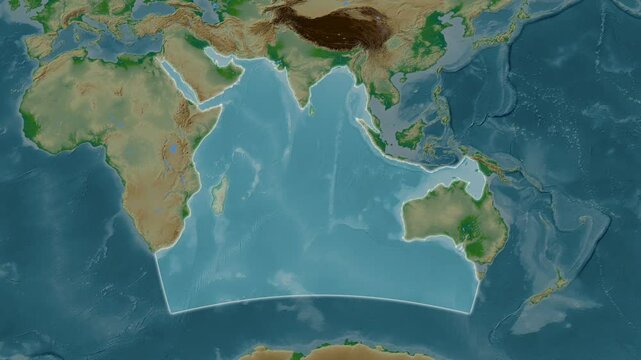 Indian Ocean. Close-up on a colored elevation map