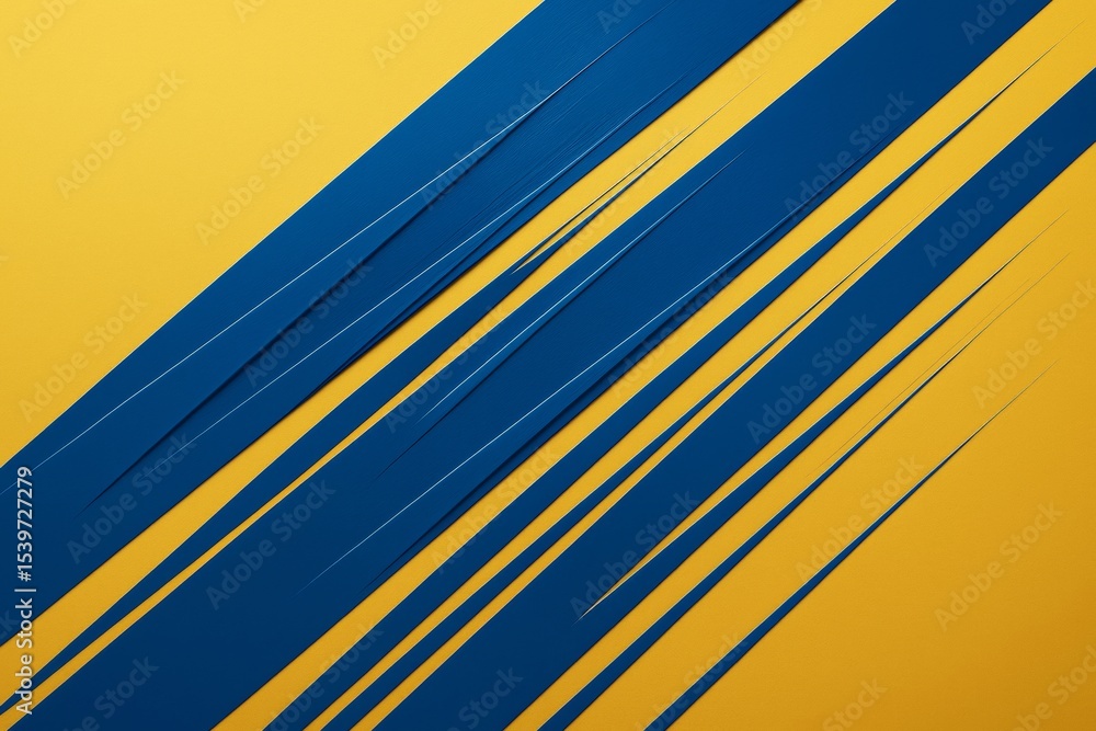 Poster Abstract blue diagonal paper cut shapes on yellow background creating a modern light graphic design concept with sharp lines and creative composition.
