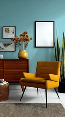 Poster Frame Mockup.Modern Living Room Wall Art Display.