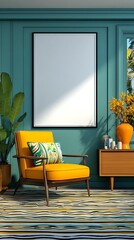 Poster Frame Mockup.Modern Living Room Wall Art Display.