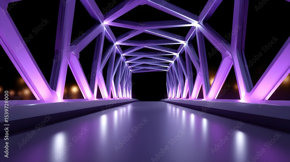 Poster a futuristic bridge constructed with a striking array of glowing, geometric shapes, showcasing an in