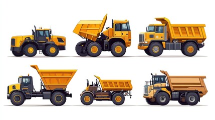 Collection of Heavy Industry Vehicles in Vector Format Featuring Specialized Construction and Utility Trucks 