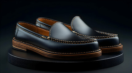 Elegant Black Leather Loafers 3D Illustration:  High-End Menswear Footwear Design