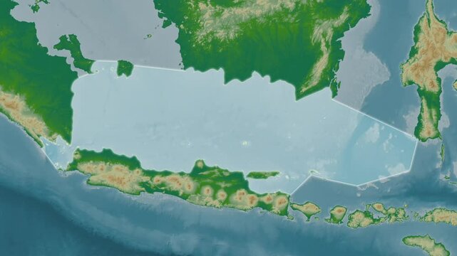 Java Sea. Close-up on a colored elevation map