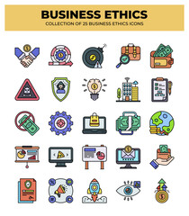 Collection of 25 Business Ethics Icons: Promoting Ethical Practices and Corporate Social Responsibility