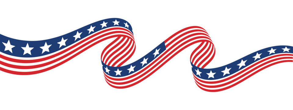 wavy patriotic american ribbon with stars and stripes in red white and blue colors, ideal for independence or memorial day celebrations