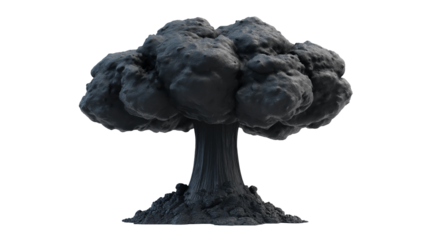 Gray 3D model of a mushroom cloud nuclear explosion on white and transparent Background