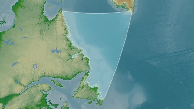 Labrador Sea. Close-up on a colored elevation map