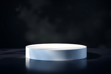 Simple round podium set against a dark natural background, ideal for product presentations, elegant displays, and minimalistic design concepts with an organic atmosphere