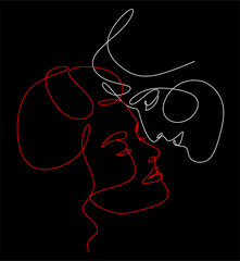 Abstract man and woman drawn one line vector illustration. Portrait, minimalist style. Modern continuous line art. Beauty salon.