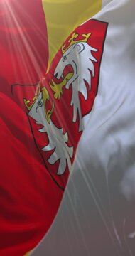 Flag of Gorlice County, Lesser Poland Voivodeship, Poland, Loop. 4K Vertical