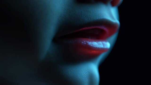 Medical animation visualizing tongue tie in a child, highlighting the glowing tension emanating from the frenulum beneath the tongue as it attempts to move