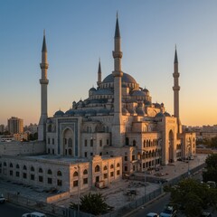 Obraz premium Majestic Sunset View of the Grand Mosque of Al-Fateh in Manama, Bahrain
