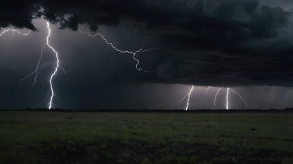 A hyper realistic photo of a powerful thunderstorm, bad weather