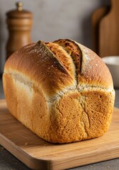 Golden Brown Loaf Freshly Baked Home Bread Perfect Close Up View
