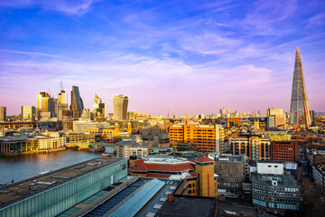 London sunset. View on business modern district	