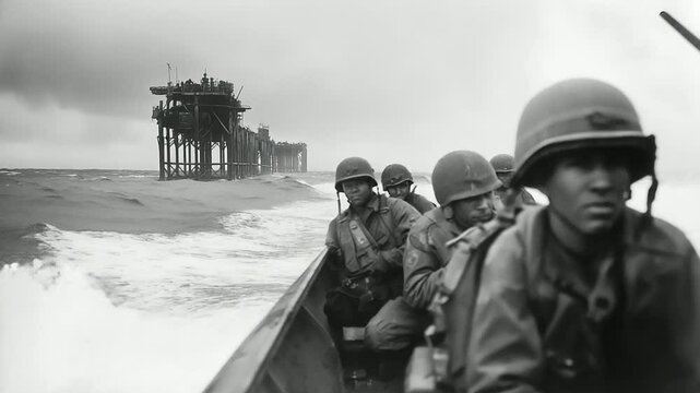 Marines approach abandoned pier with machine gunner on boat