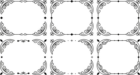 Collection of eight decorative frames with floral corner designs and simple geometric embellishments