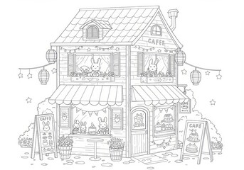 Naklejka premium Cute bunny café for coloring