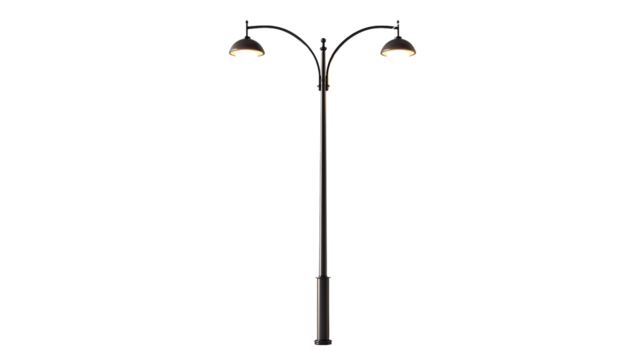 Elegant Double Lamp Post Streetlight Design for Cityscape Illumination on white and transparent Background
