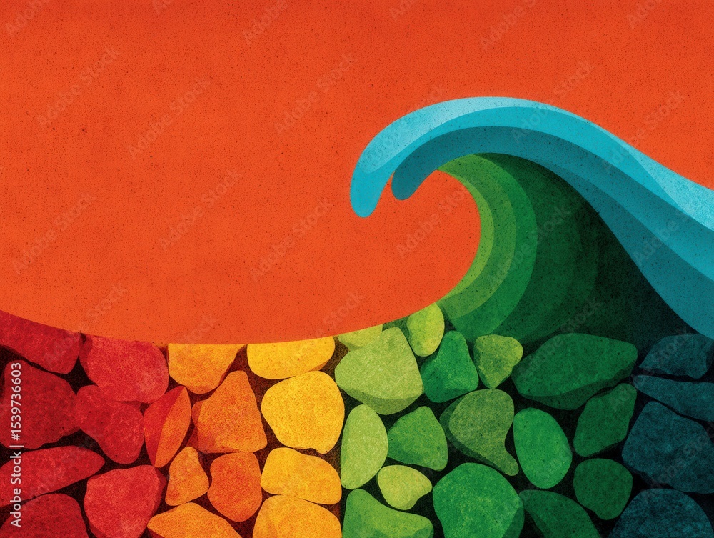 Poster abstract wave illustration with vibrant colors creating a visual blend of rolling ocean waves and te