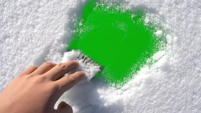 A hand gently sweeps away the melting snow, revealing a hidden message isolated on white background
