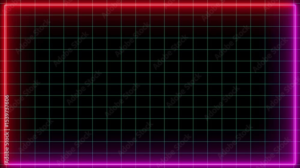 Poster abstract neon glowing line frame, animated moving led light screen box projection 4k rendering.