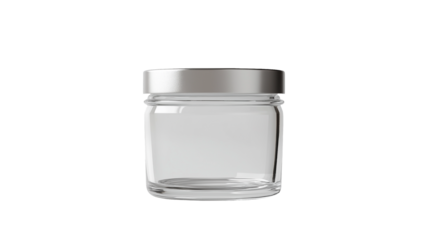 Empty Glass Jar with Silver Lid Mockup ideal for food product packaging design on white and transparent Background