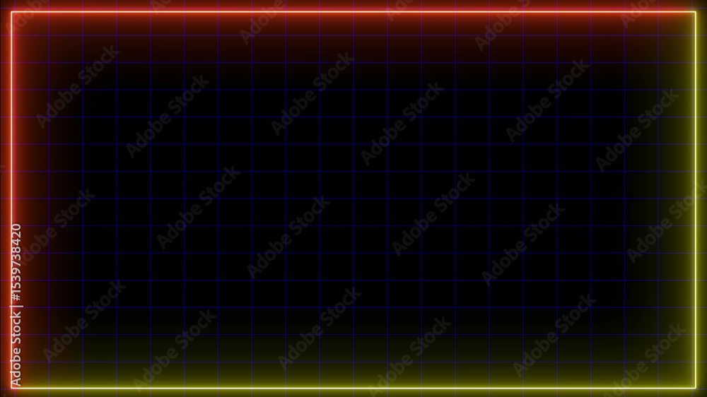 Poster abstract neon glowing line frame, animated moving led light screen box projection 4k rendering.