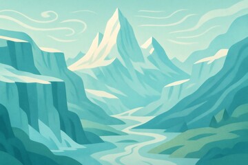 River flowing through snowy mountain range digital art