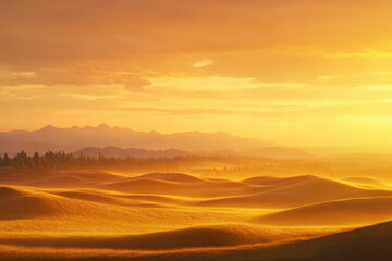 Fototapeta premium Golden sunrise illuminates rolling hills landscape